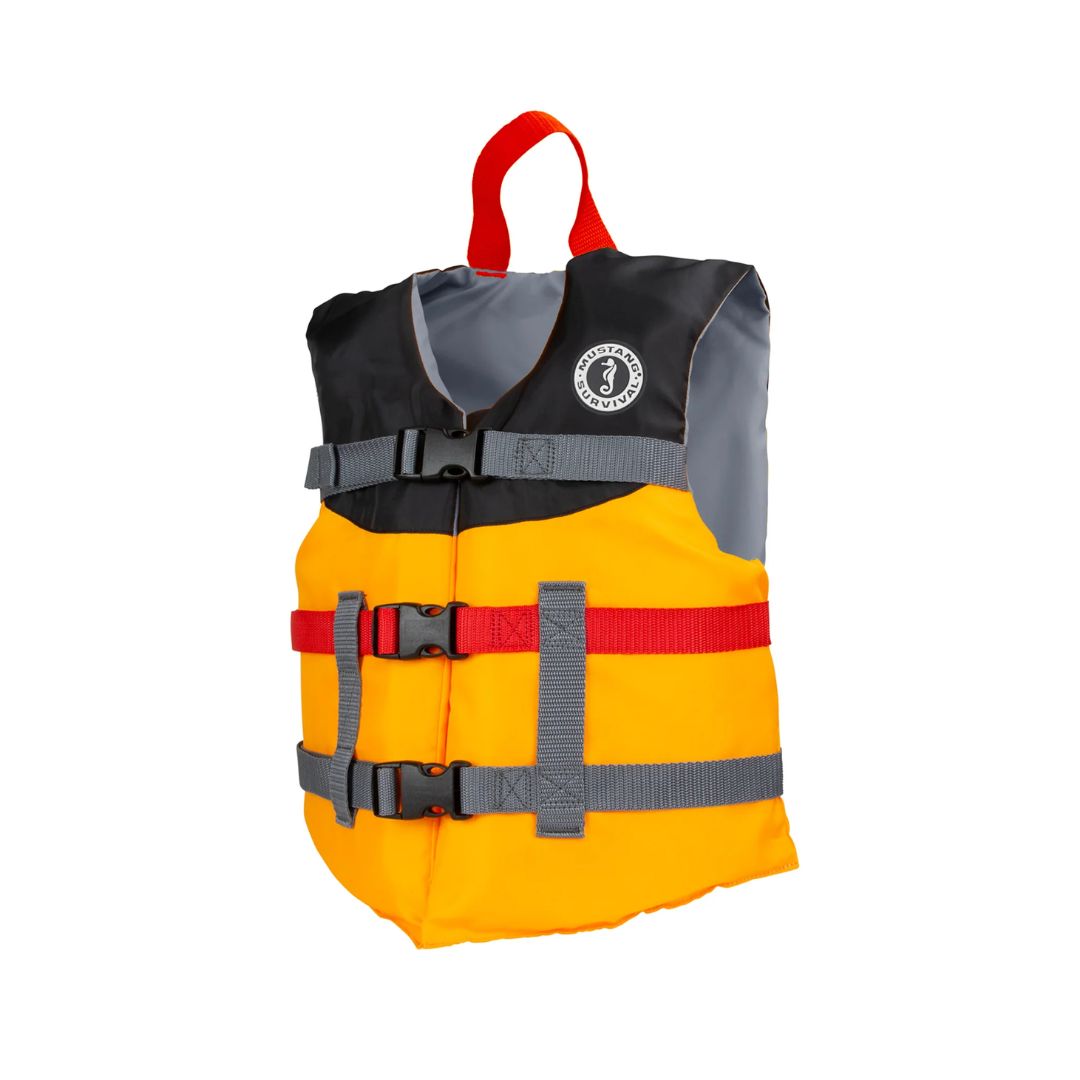 Youth Livery Foam Vest, Color: Mango-Black, Size: 50-90 lb