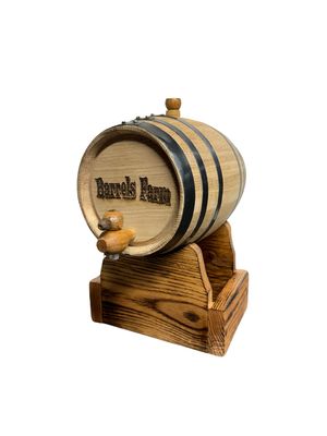 Our 2 Liter Oak aging barrel with the custom oak stand