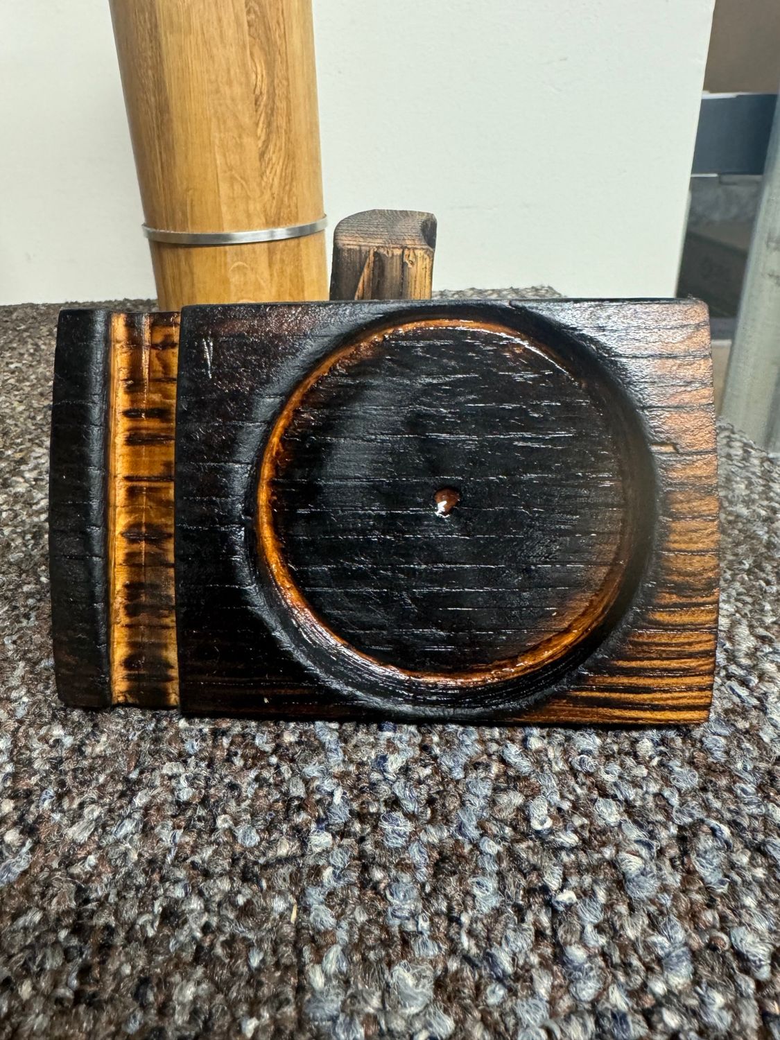 Oak stave coaster with cigar holder