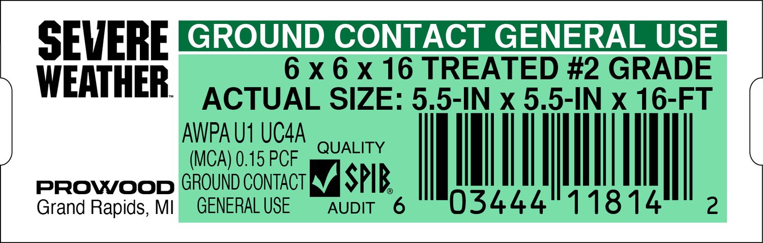 6 x 6 x 16 TREATED #2 GRADE  - 11814-2