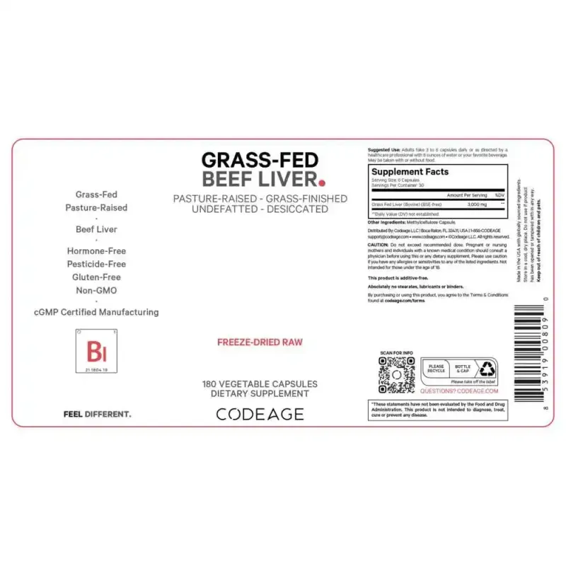 Codeage Grass-fed Beef Liver 180 Capsules (BSE-free)