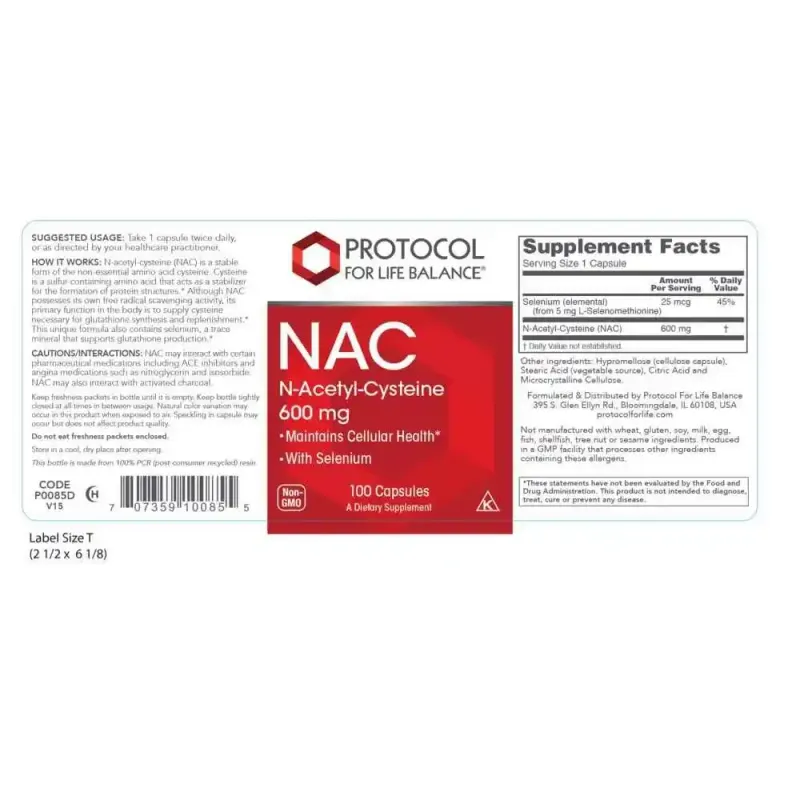 Protocol for Life Balance NAC N-Acetyl Cysteine (100 Capsules)