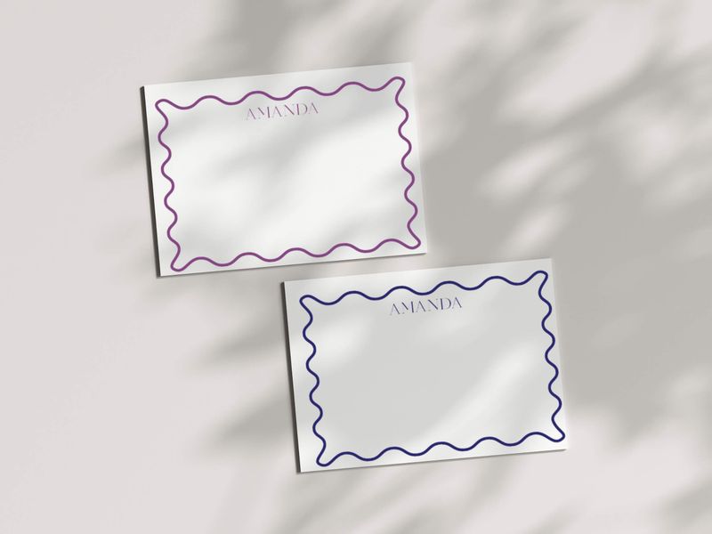 Wavy Border Note Card Assortment, Personalized Note Cards includes 8 cards with envelopes