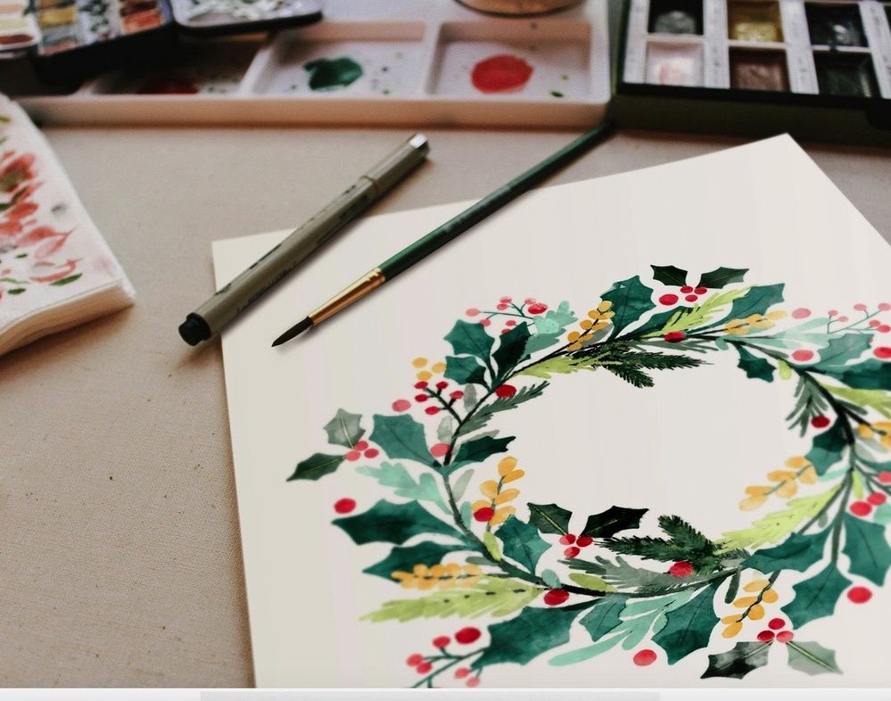 Holly Wreath Watercolor Painting Kit