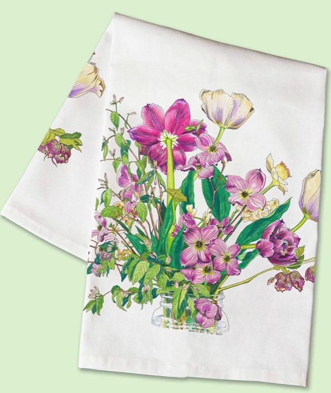 Tea Towels - Flower Illustration by Kerstin Rao, Style: Dogwood Delight