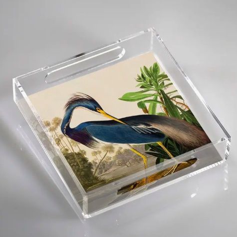 Trinket Trays,  Cocktail Servers, Pill Boxes, type: Blue Heron Cocktail Tray 12x12 inch