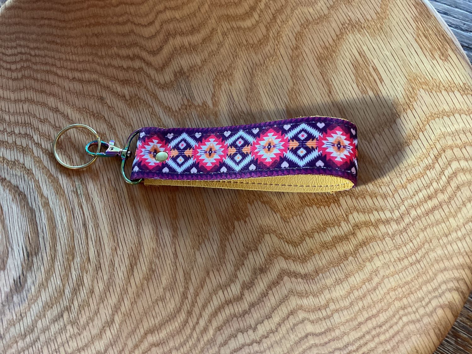 Handmade Leather Key Straps, Style: Key Strap - Purple Aztec