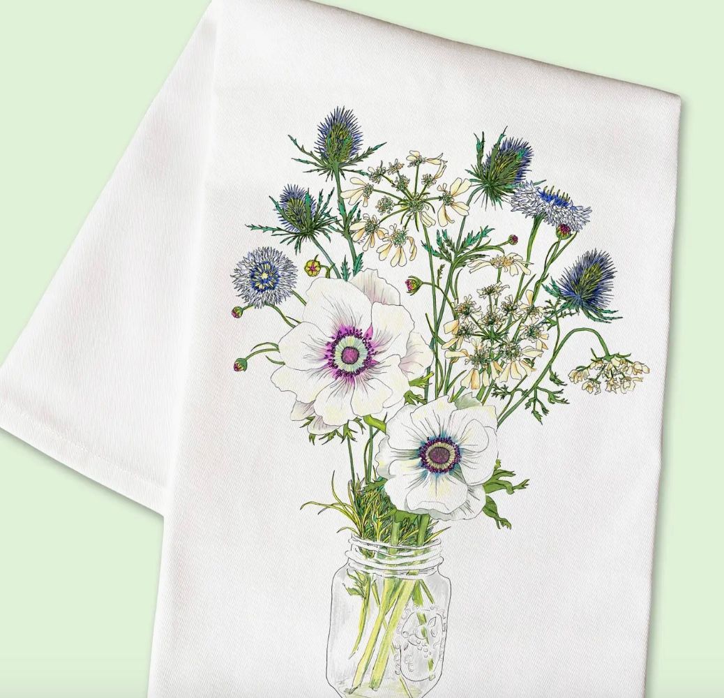 Tea Towels - Flower Illustration by Kerstin Rao, Style: Anemone &amp; Thistle