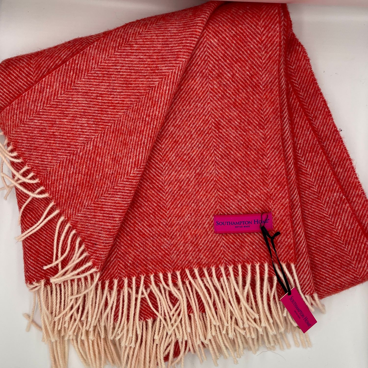 Wool Throws, Design: Red &amp; White Herringbone Shetland Throw (55"x72")