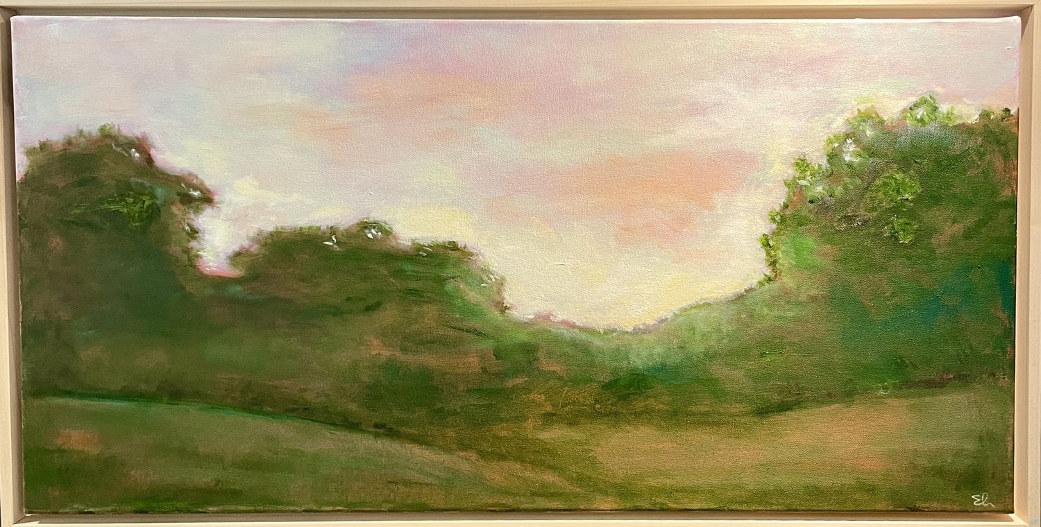 Easton School of Artists Exhibit, Artist: Elizabeth Katz - Oil on Canvas 15x30 - Echoes of the Day