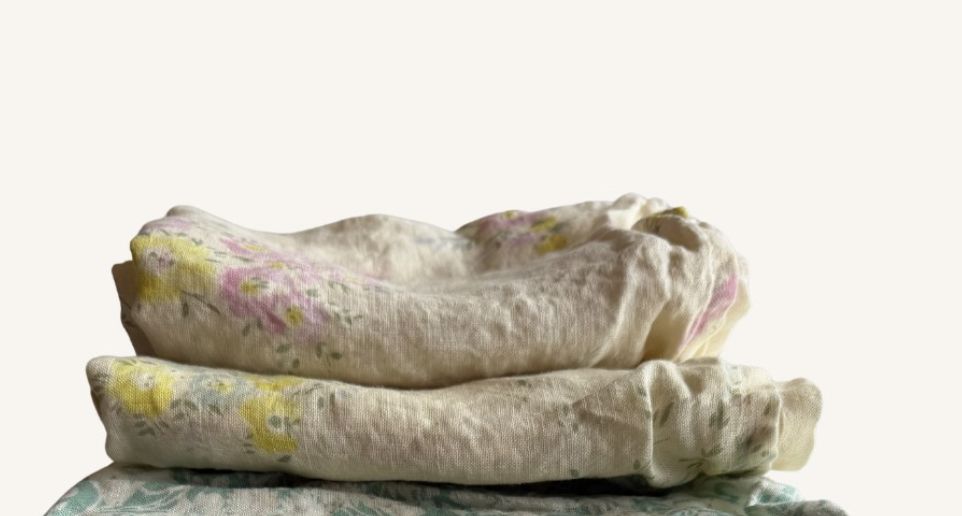 Flowered Linen Tea Towels, Print: Pink Flowers