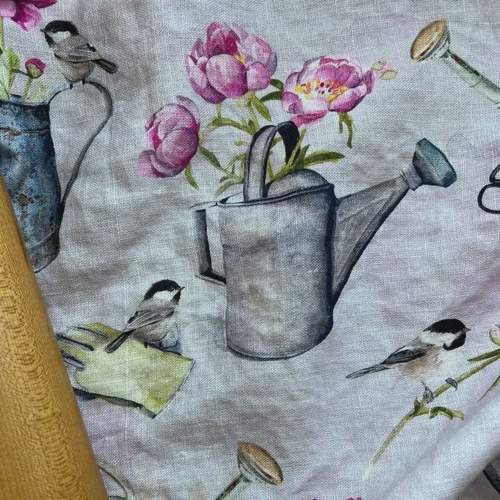 Linen Tea Towels - Kasey Melissa Art, Design: Peonies &amp; Chickadees