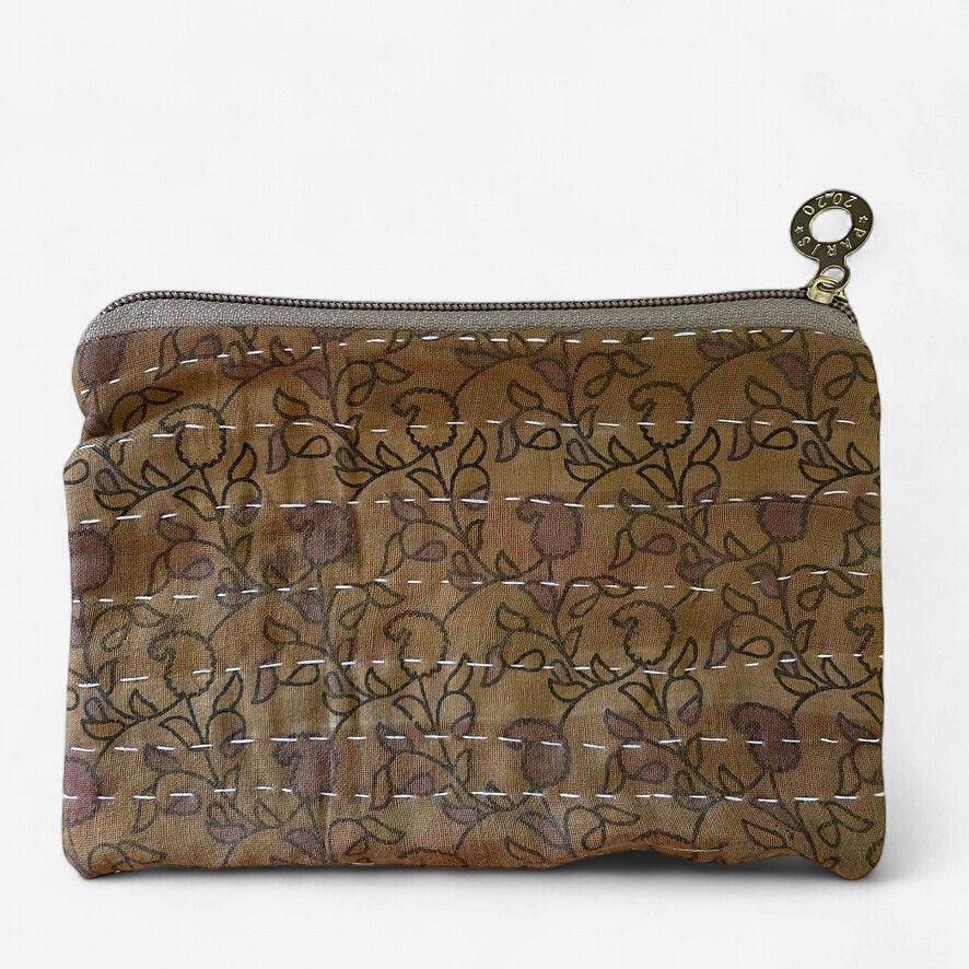 Kantha Fabric Zipper Pouch, Design: 1