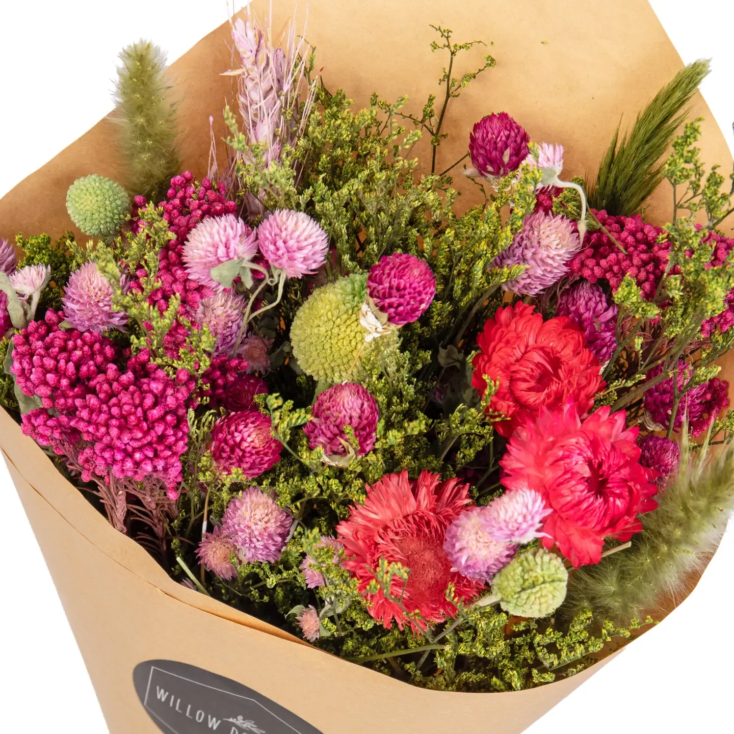 Mixed Dried Flower Bouquets, Item: Brights - Pink, Purple, Green