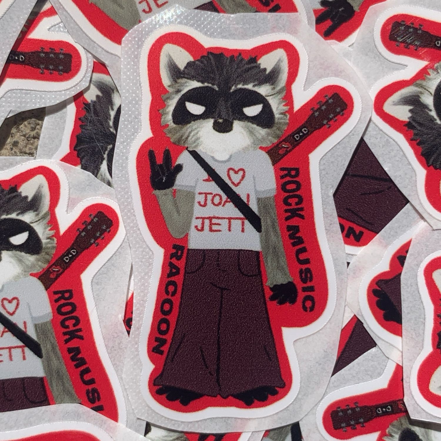 rock music raccoon mini sticker