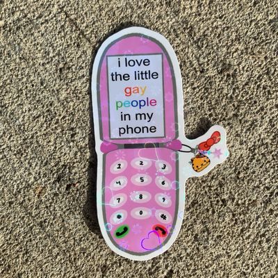 gay little phone holo hearts sticker