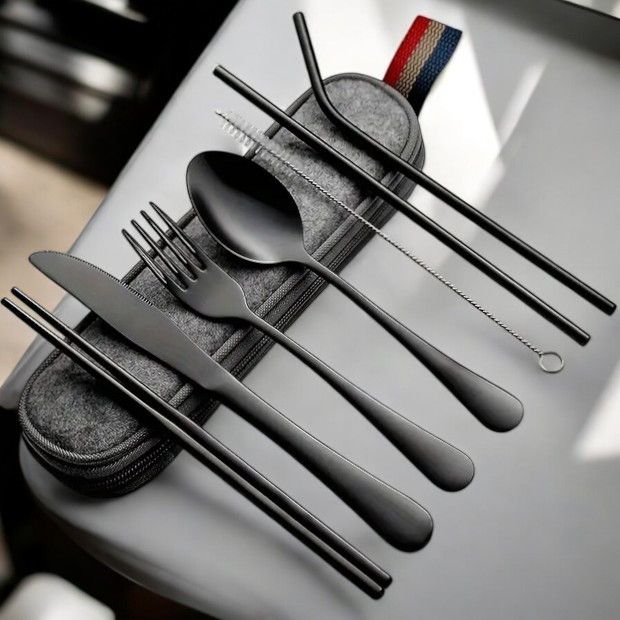 Cutlery Set with Bag (Black)