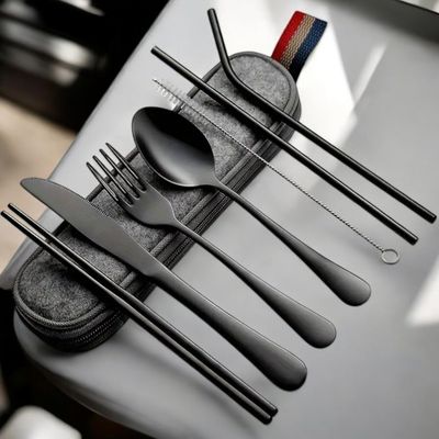 Cutlery Set with Bag (Black)