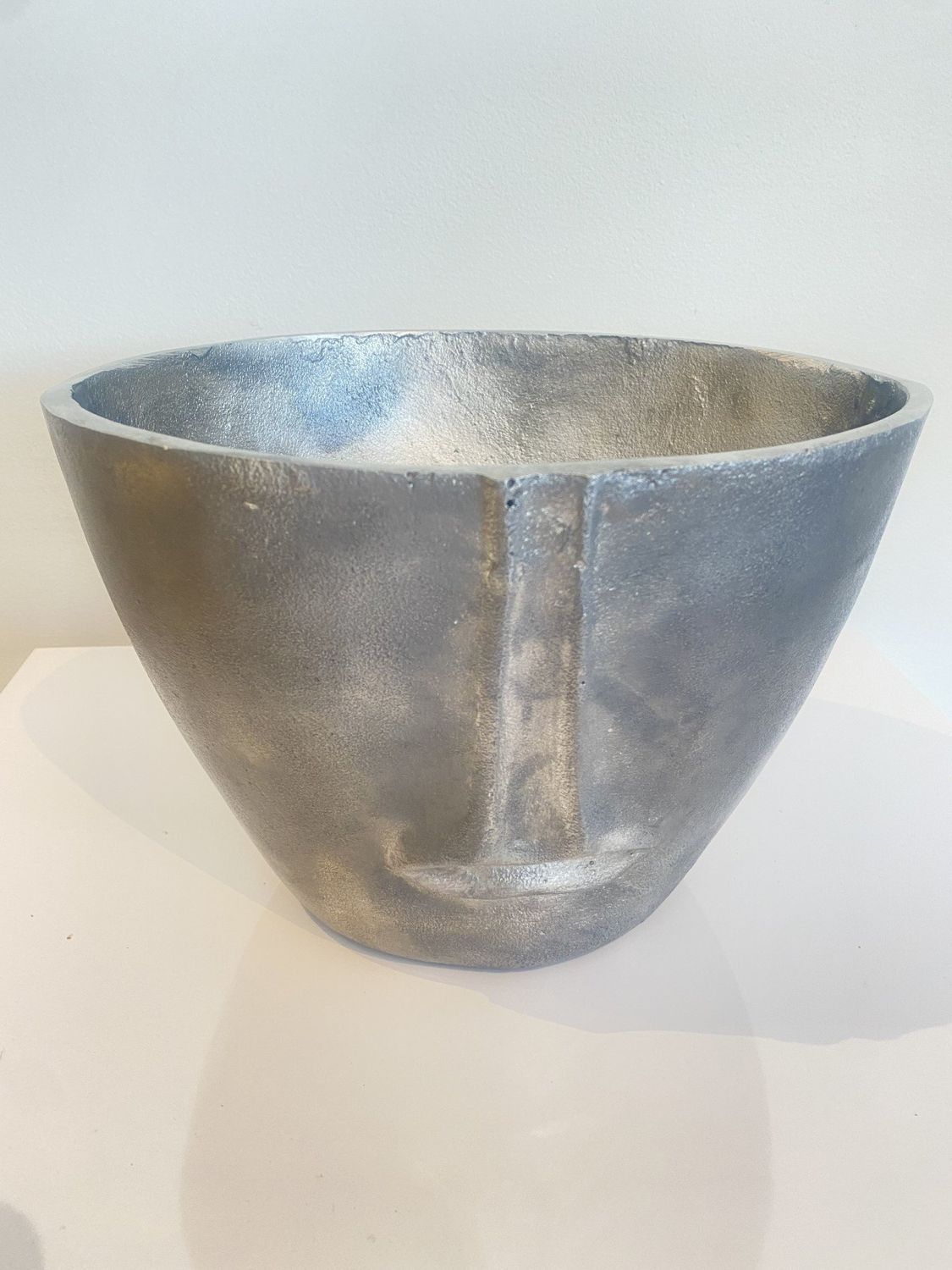 SS Planter Vintage planter or vase,  silver Toned face sculptural