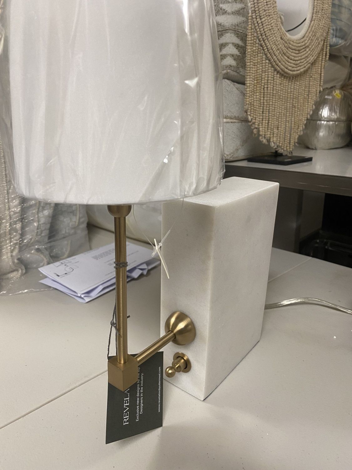Lamp Mini Marble and Brass 16H,  Regular Shape SHADE 6H X 6 DIA. (IN)