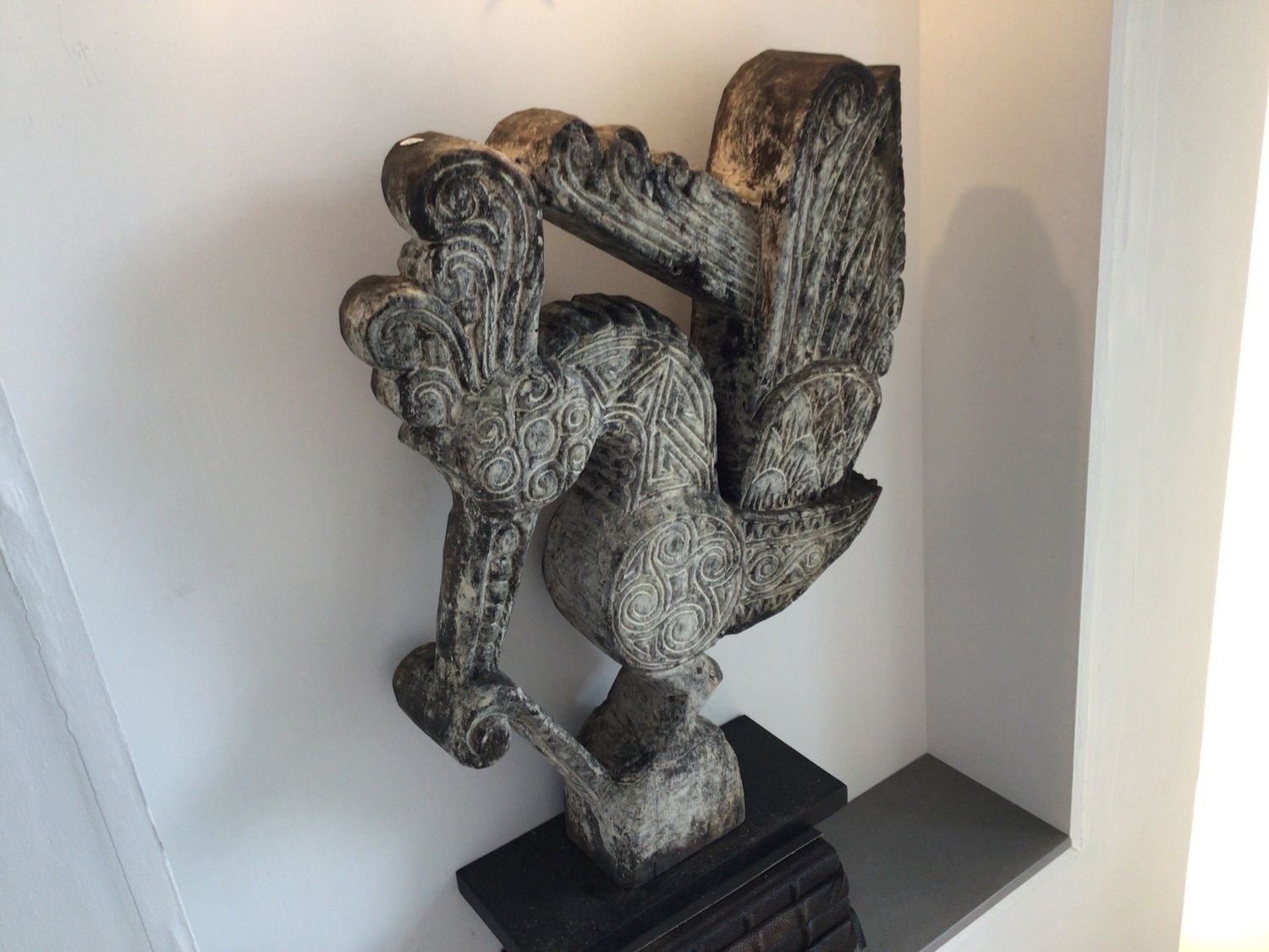 Antique Hand - Carved Wooden bird on Stand