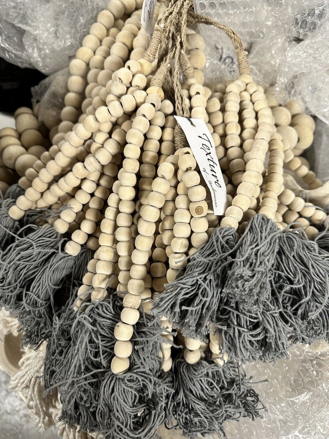Natural Beaded (small) Tassel with Grey Fringe