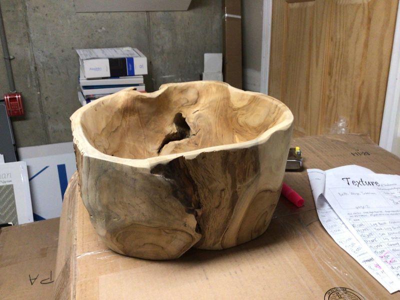 Teak log bowl, natural finish 7h x 12w