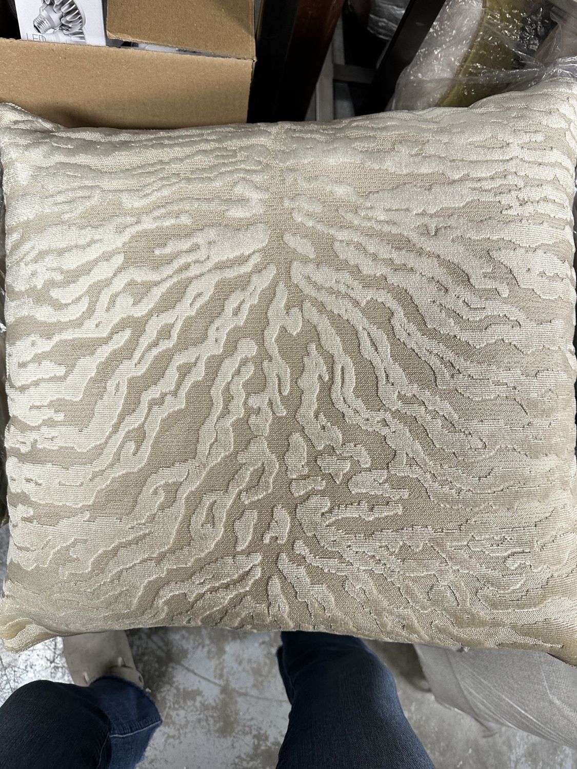 Pillow, Cream Beige Tiger Print 22&quot; Feather Down Inserts 2 Avail