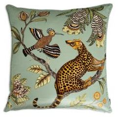 Pillow 24&quot; x 24&quot;,  Cotton Blend Velvet, Camp Critters, Mint Jade Green Colors, Feather Down Insert, 2 Available