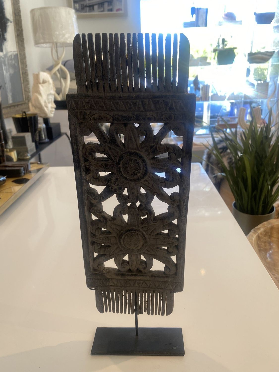 SS 20th C Wood Comb with Stand Large Double Indonesia