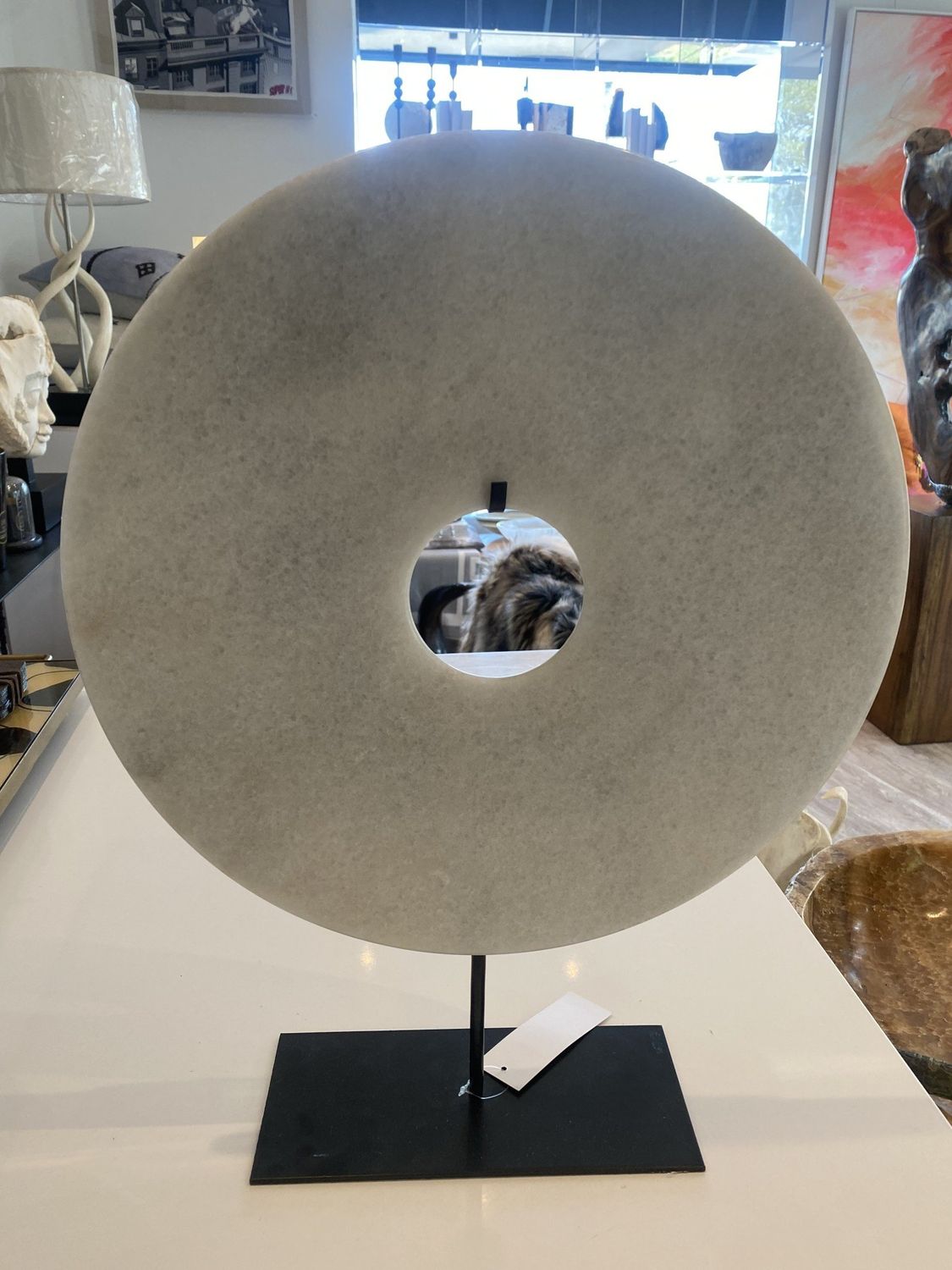 Stone White Large Disc on Stand Argentina 20&quot; x 16&quot;