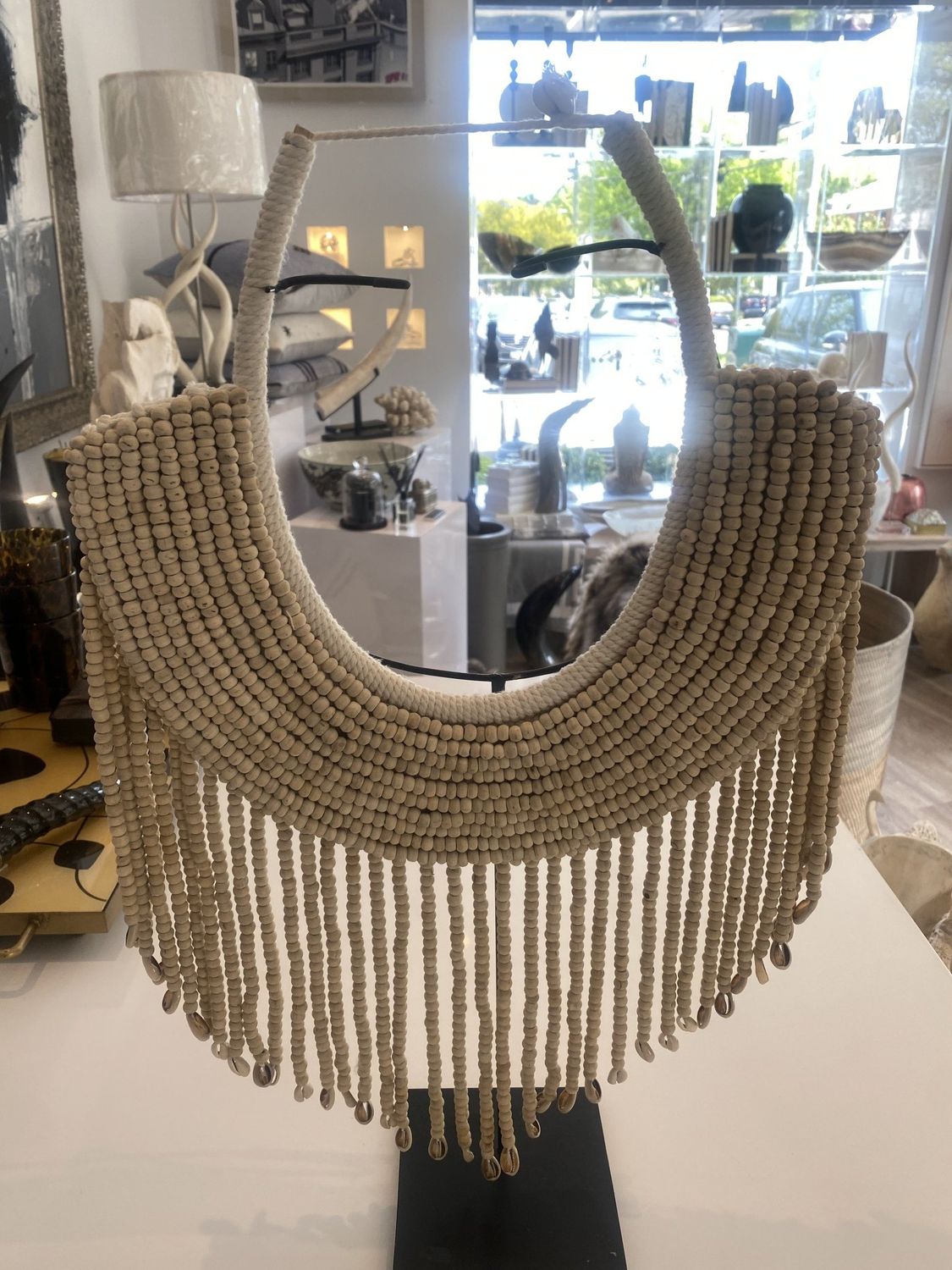 Wood Bead Necklace Fringe On Stand Indonesia