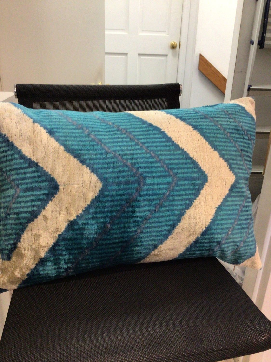 Lumbar Pillow Blue/Cream Arrow , Vintage Rug,  16x24 (2 in stock)