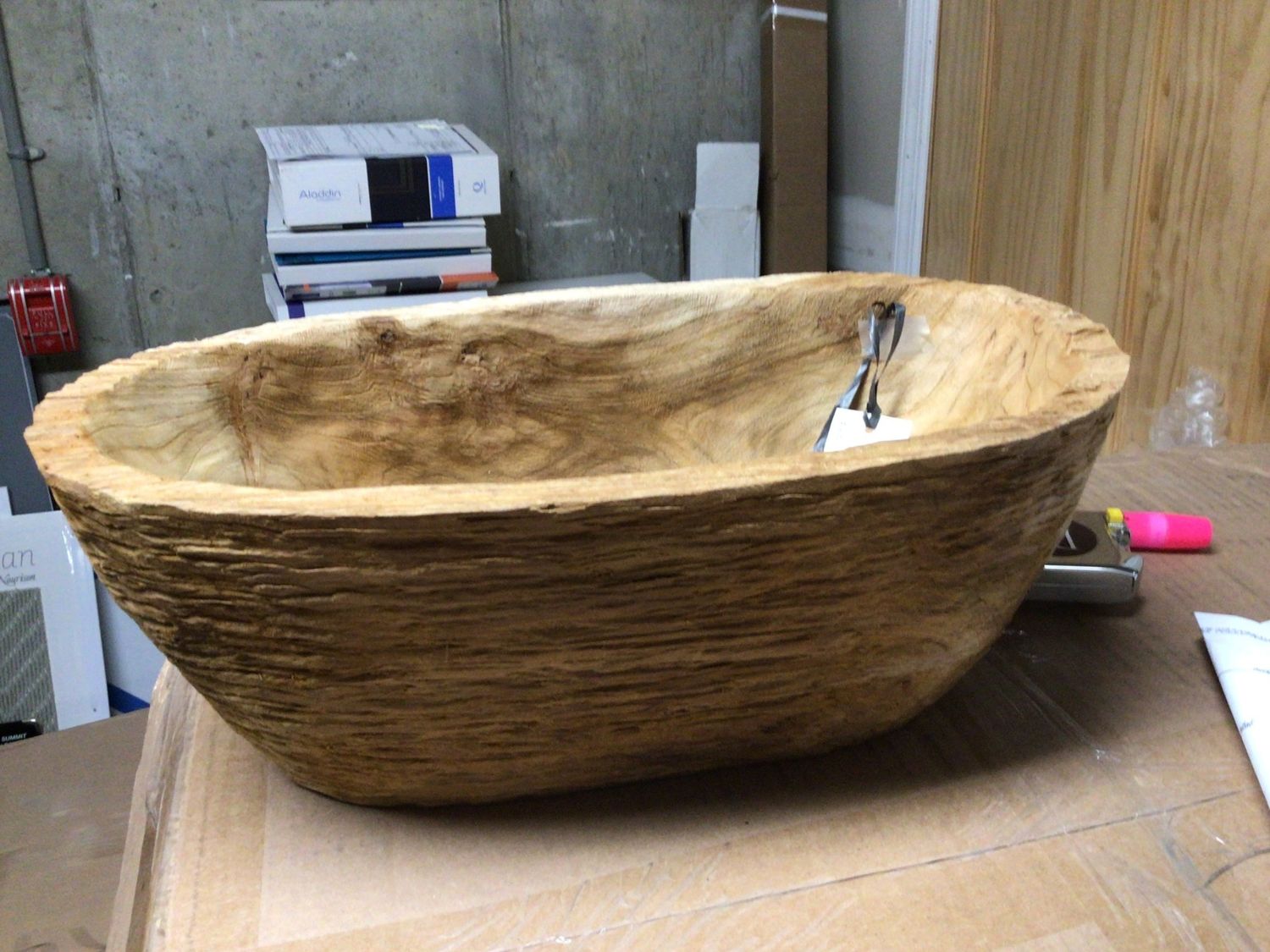 Teak bowl, oval, grooved natural finish