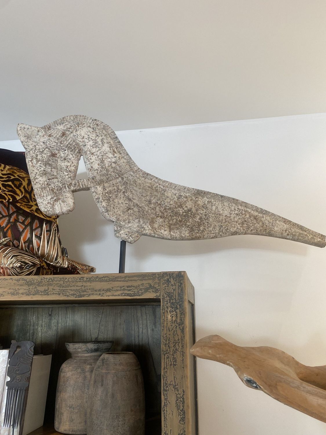 SS Wood Horse Long Tail On Stand, 45&quot;L  x 27&quot;H