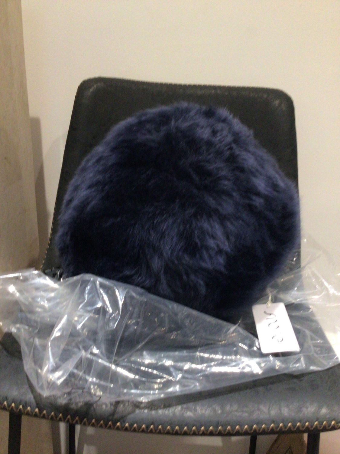 SOLD Sheepskin Round Ball Pillow Deep Navy Blue- 11&quot;