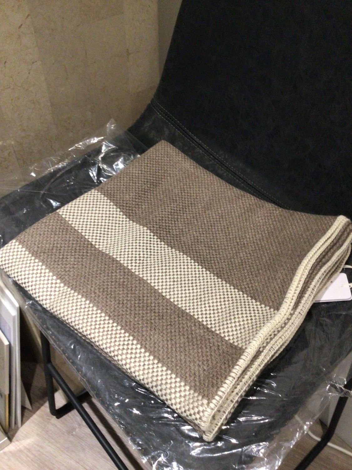 Baby Alpaca Throw Taupe Woven Stripe- 50&quot;x70&quot;