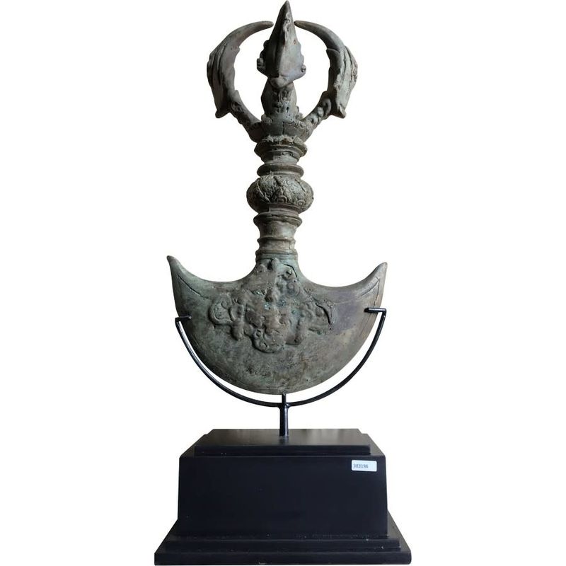 Bronze Bajra Statue on Stand (8&quot; x 6&quot; x 21&quot;)