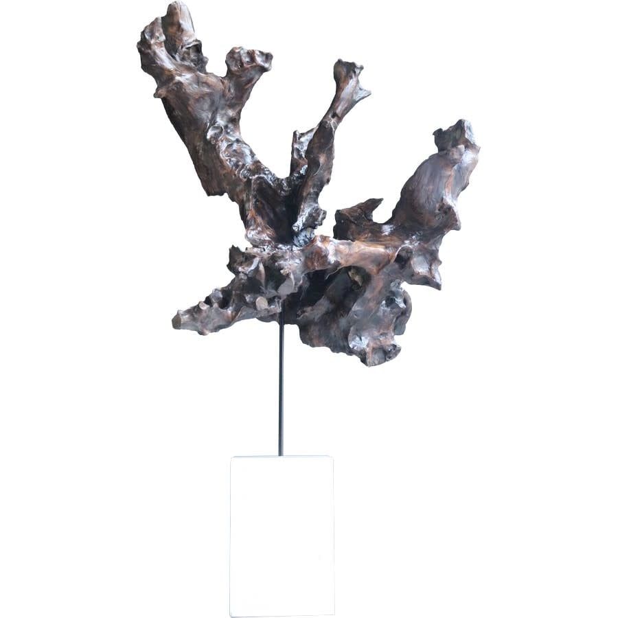 Teak  Free Form Sculpture on White Terrazzo Stand,  29&quot;W x 24&quot; D x 51&quot;H