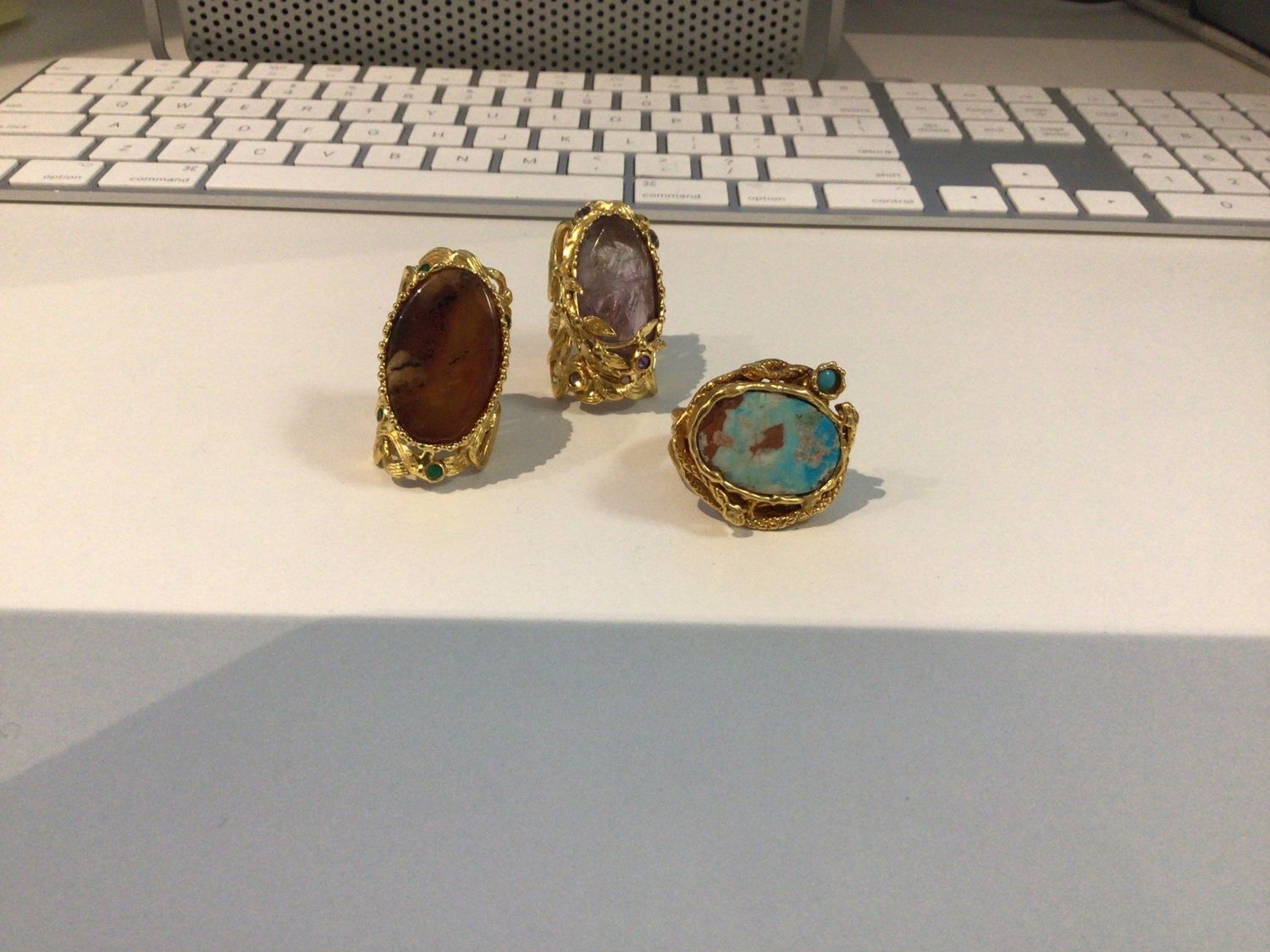 Jewelry, Fancy Cocktail Rings, gold tone, various gemstones (amethyst, jasper, larimar)