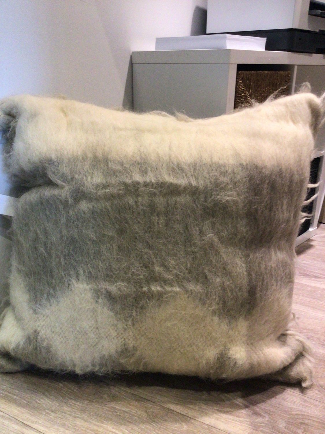 OVER-SIZED Floor Pillow Alpaca Wool Grey/White Chevron - 35&quot;x35&quot;