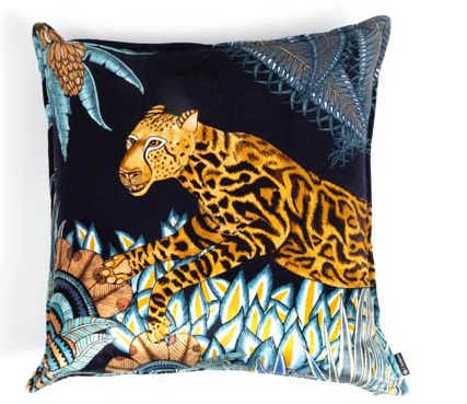 Pillow, 24&quot; x 24&quot;, Cotton Blend Velvet, Cheetah King Print, Sapphire Blue and Gold, Feather Down Insert, 2 Available