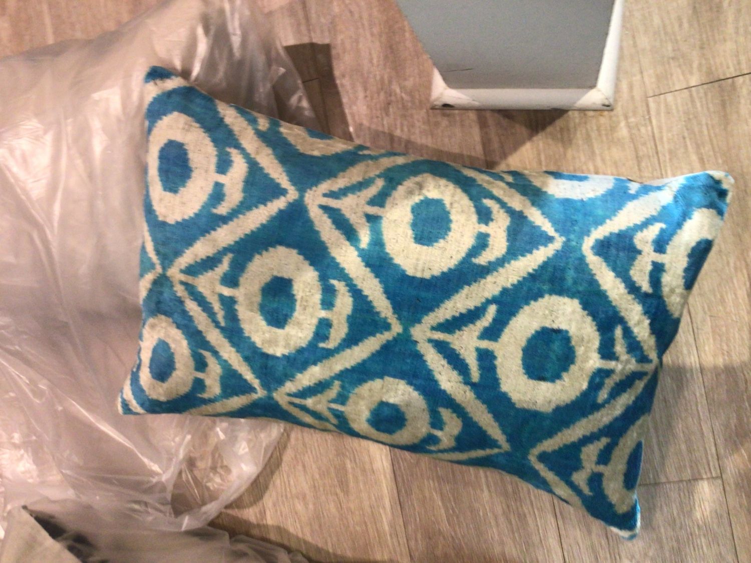 Blue Turq/Cream Design Printed Vintage Rug Lumbar Pillow 16x24 (2 in stock)