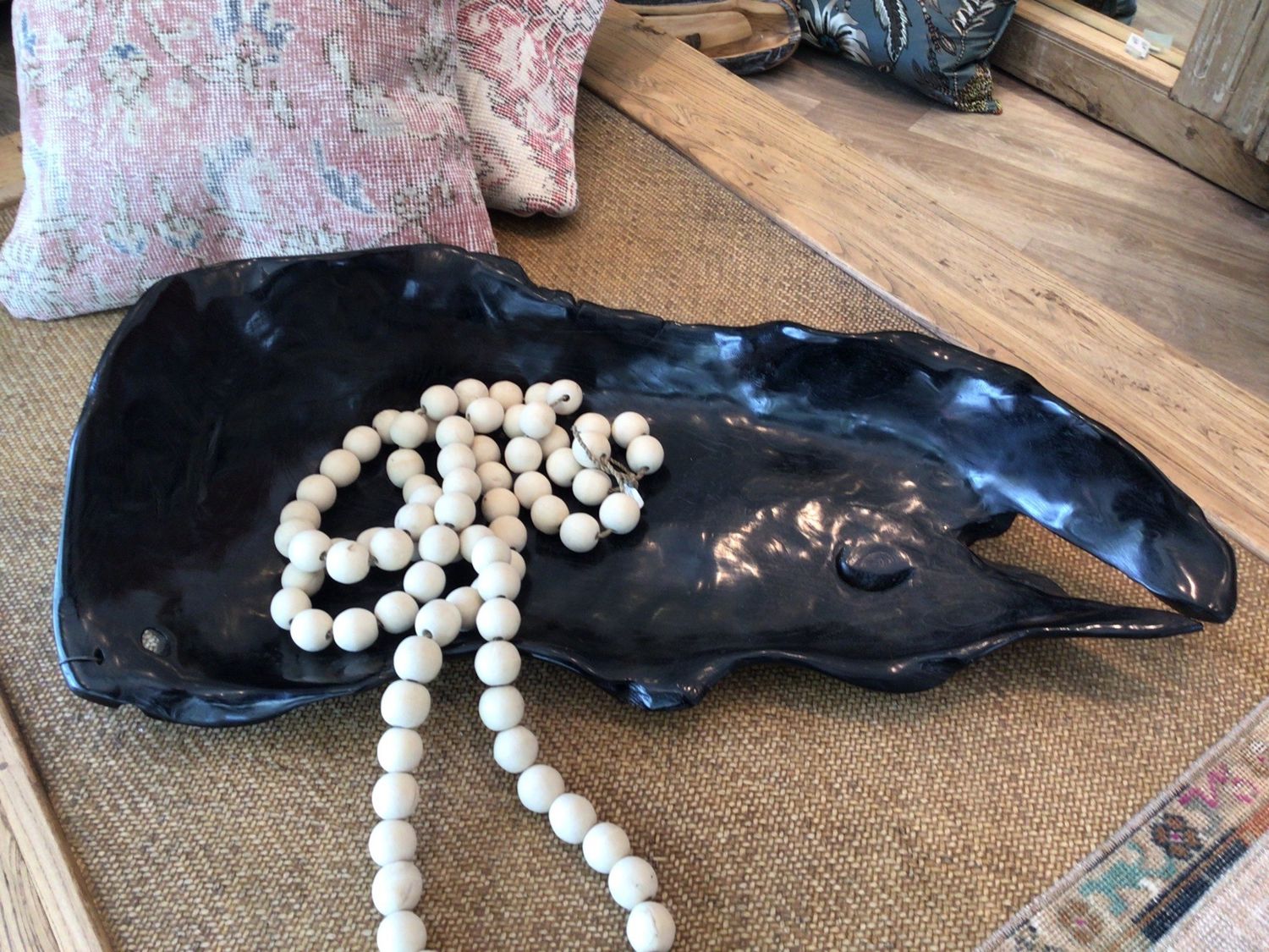 Black teak wood tray, 30 x 15