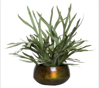 Faux Plant - Staghorn Fern In Multi-color Metal Bowl- 28&quot;H x 30&quot;W x 30&quot;D