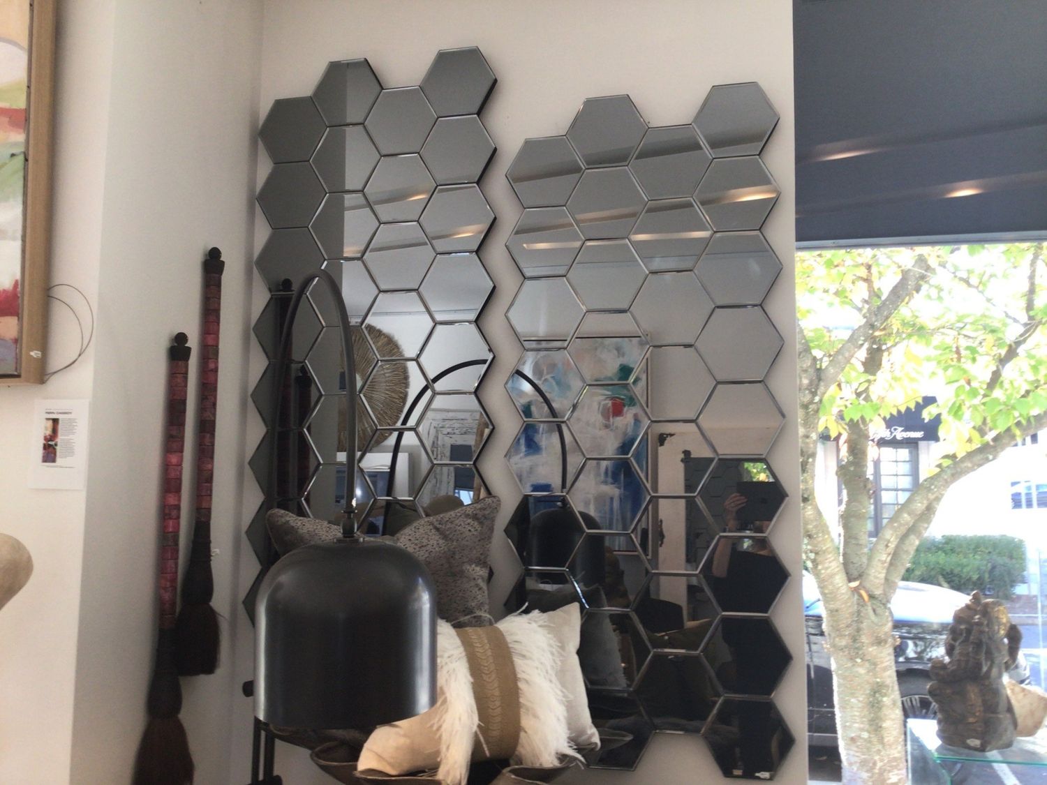 Vintage Geometric Mirror, 25&quot; L x 62&quot; H, Grey Gray Smoked Each