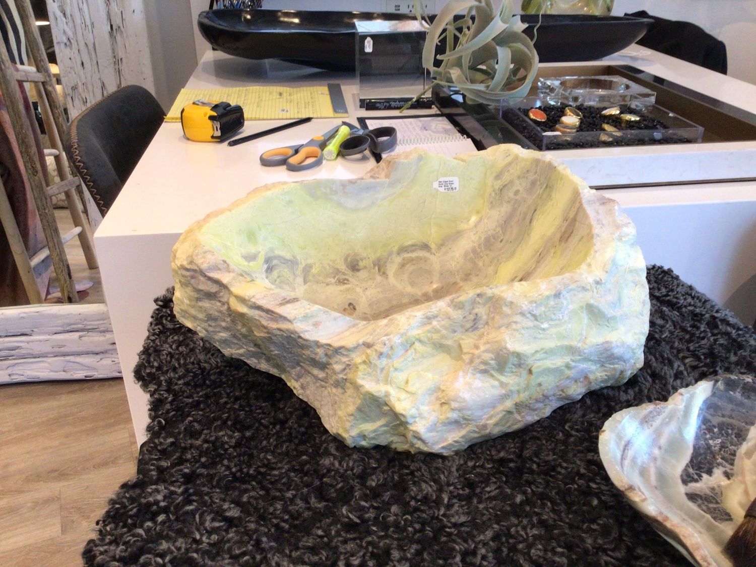 Raw Edged Bowl Doraj Lime Green /Gray/White ,14&quot;L x9&quot;W x6&quot;H