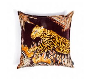 Pillow 24&quot; x 24&quot;, - Cotton Blend Velvet, Plum Gold Colors, Cheetah Kings Print, Feather Down Insert, 1 Available