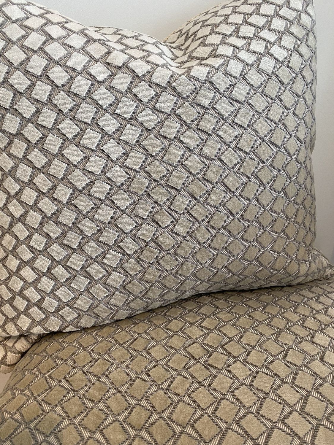 Pillow Silver and Tan Small Squares Diagonal Grid Pattern One SOLD