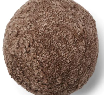 Large Shorn Sheepskin Round / Ball Cushion Pillow Taupe